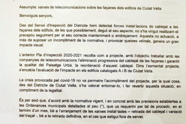 Carta Ayto Barcelona despliegue fibra operadoras