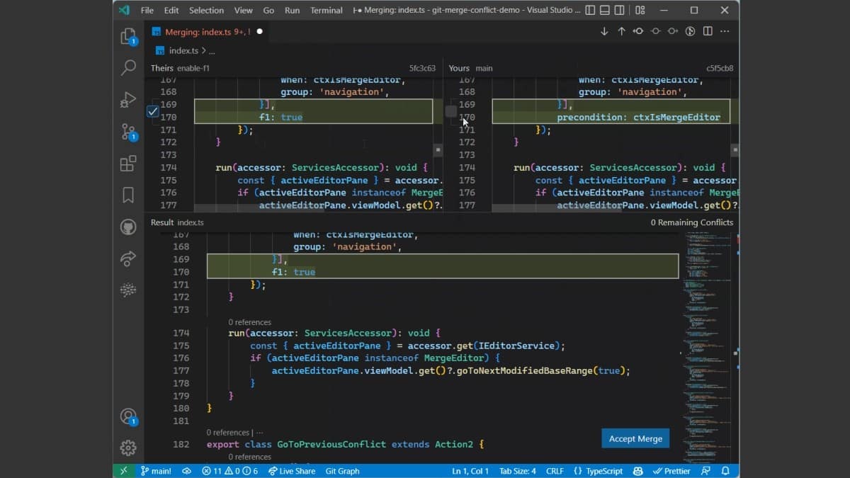 Visual Studio Code 1.69: Mejoras en el Editor de combinación de 3 vías