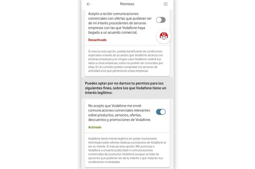 Permisos app Mi Vodafone