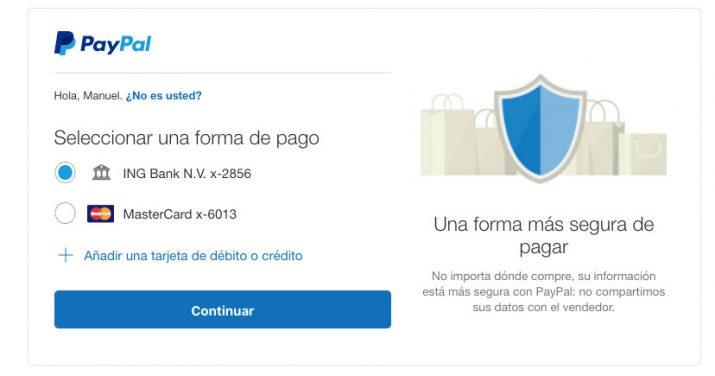 Pago a través de web en PayPal