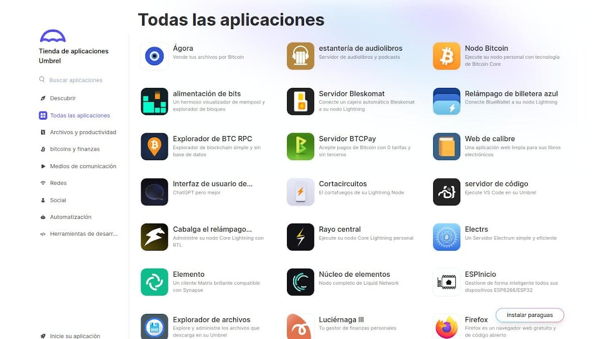 Pantallazos: Apps Store Umbrel 1