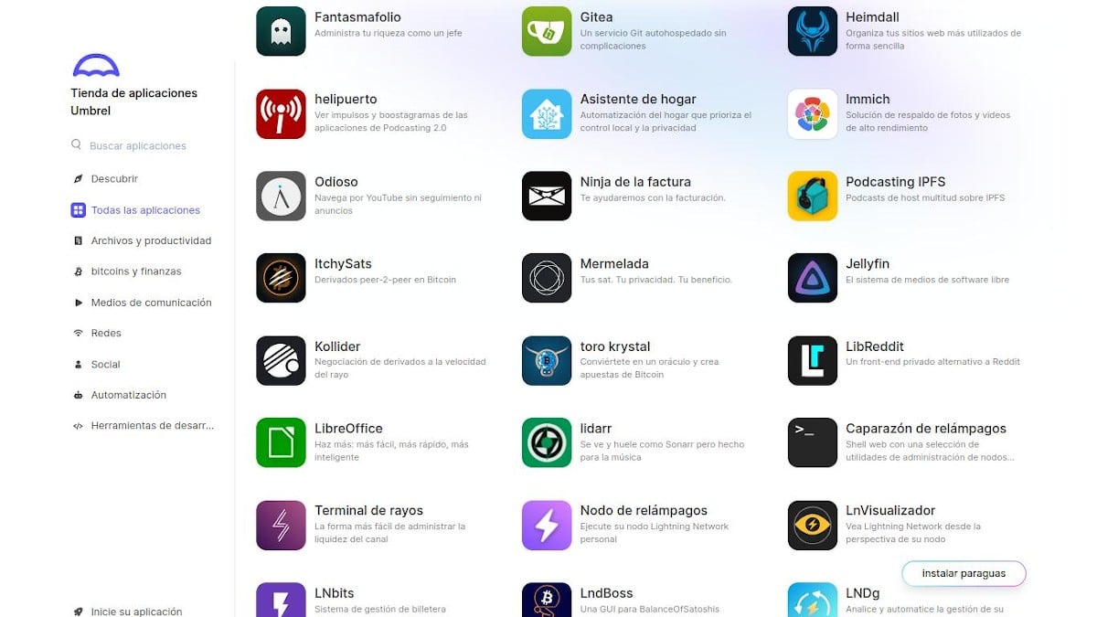 Pantallazos: Apps Store Umbrel 2