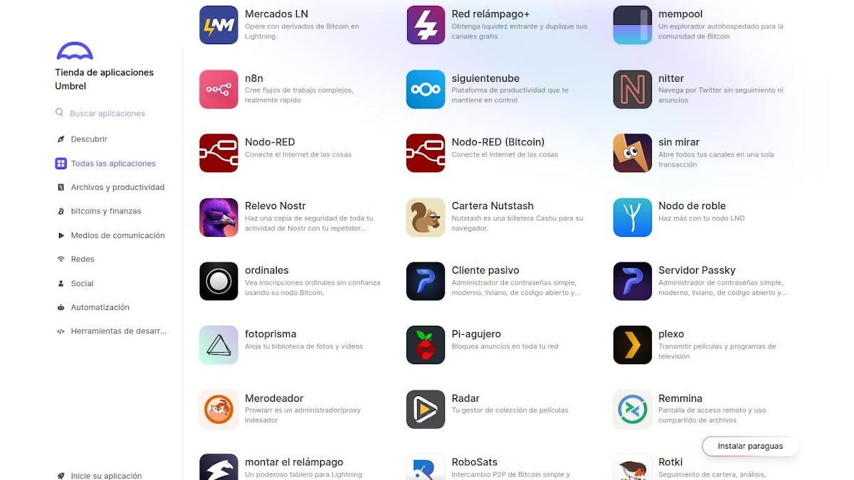 Pantallazos: Apps Store Umbrel 3