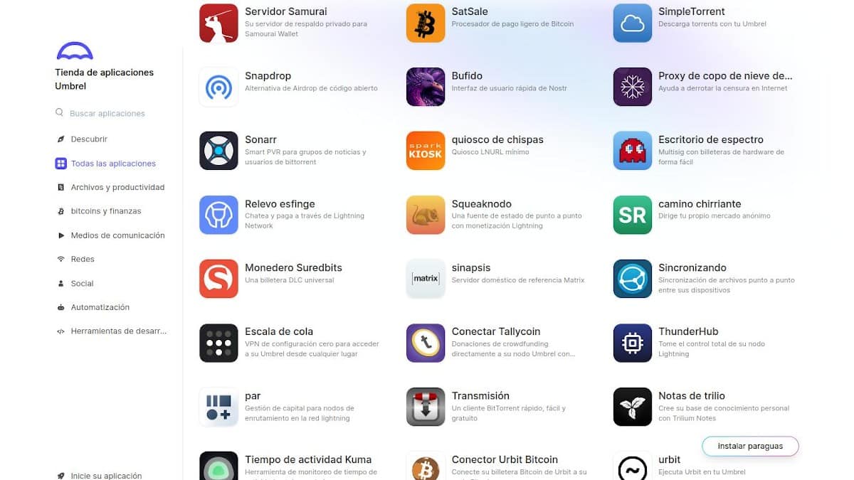 Pantallazos: Apps Store Umbrel 4