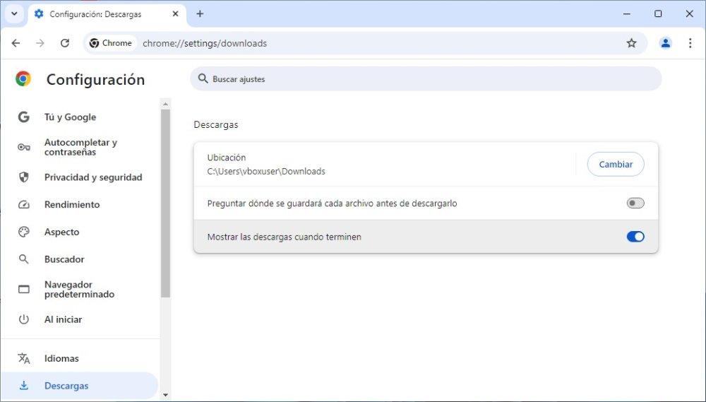 cambiar carpeta descargas chrome