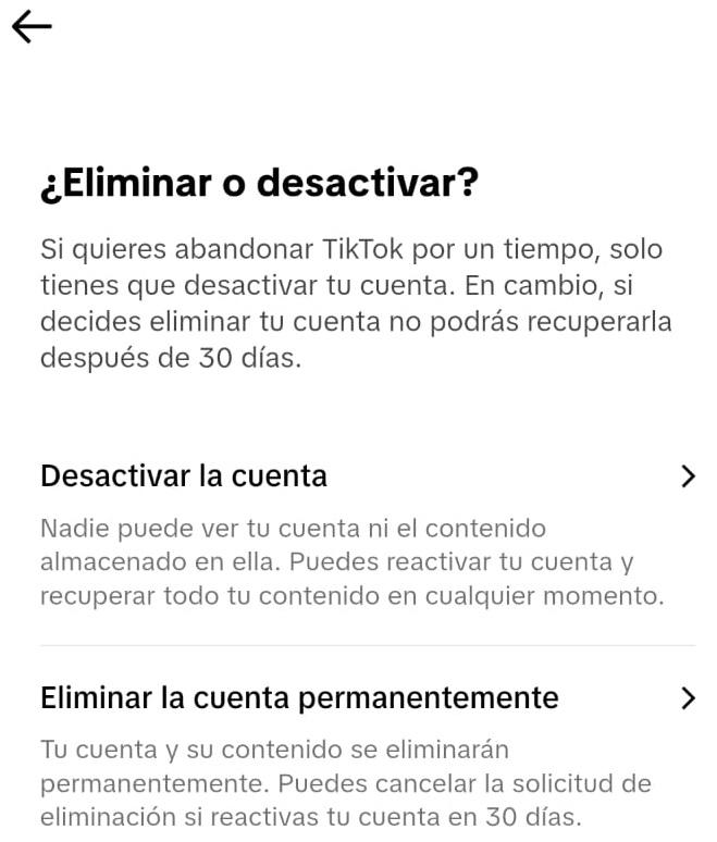 eliminar cuenta red social tiktok