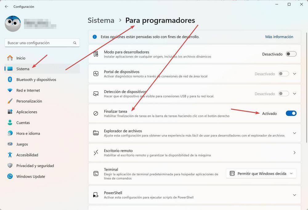 Activar Finalizar Tarea Windows
