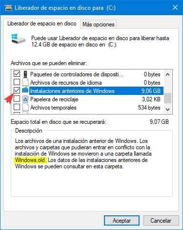 Liberar espacio Windows old