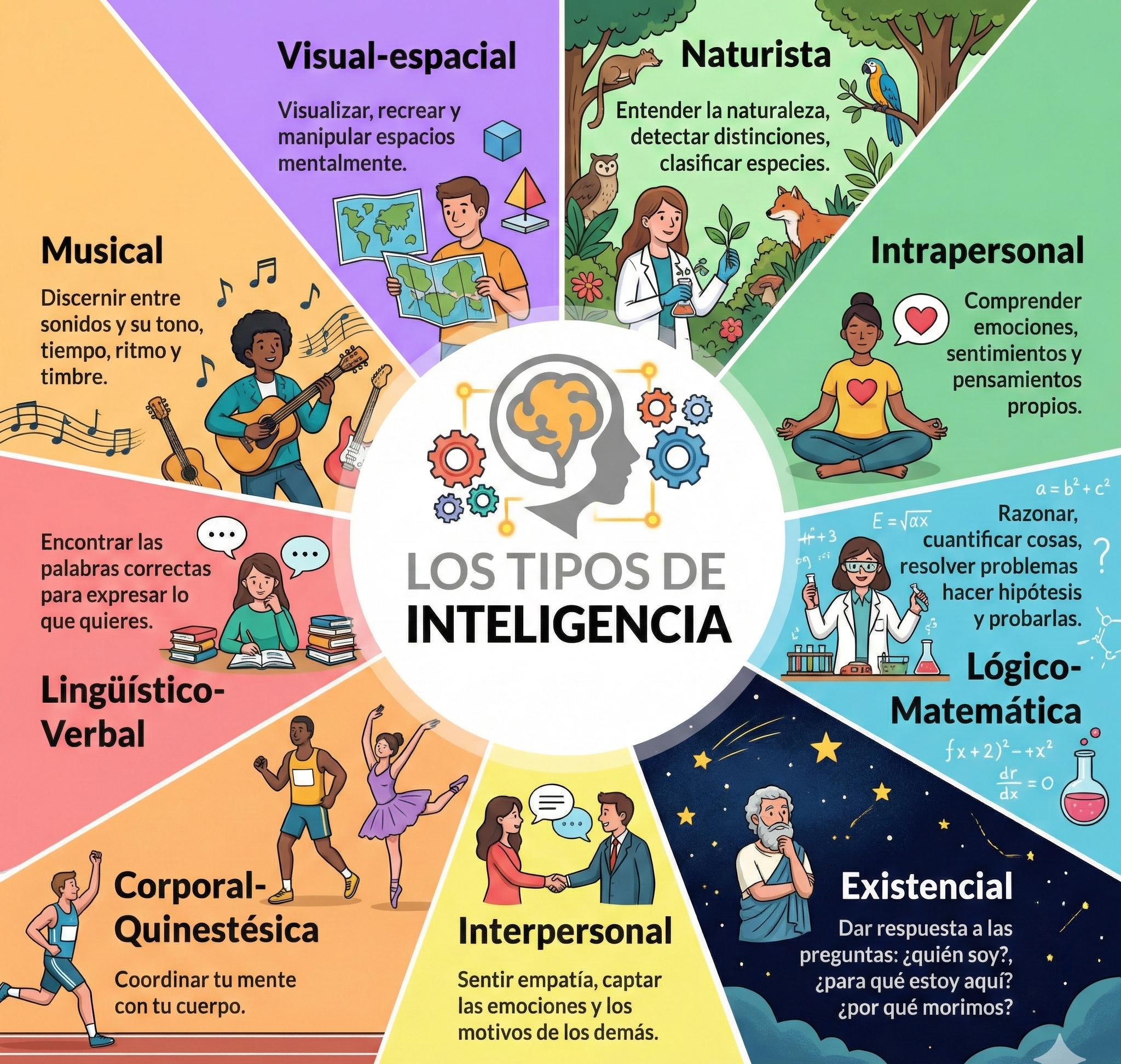 Inteligencias M&uacute;ltiples: No existe una &uacute;nica inteligencia, sino un conjunto de habilidades o inteligencias distintas.